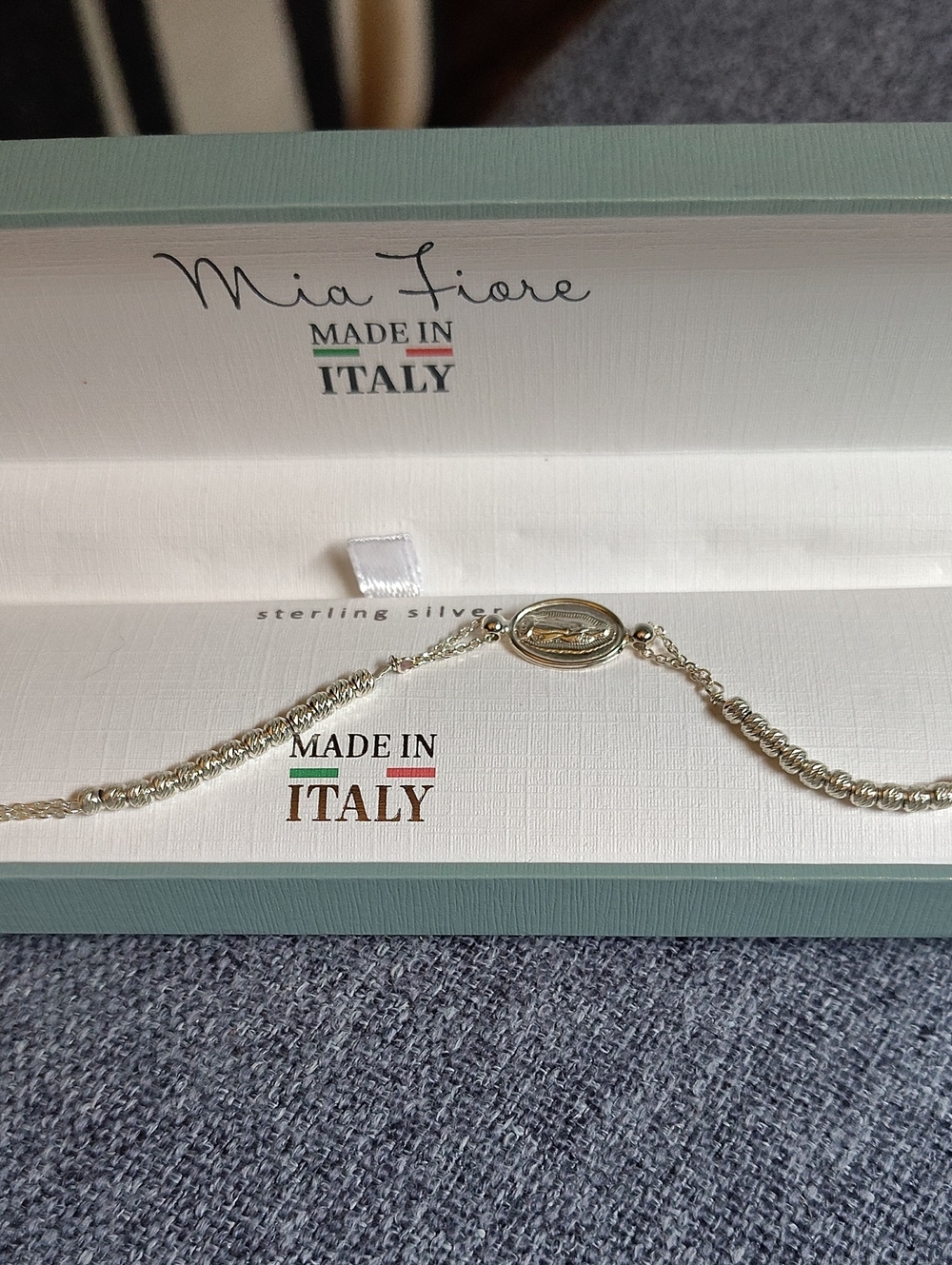 Mia Fiore Sterling Silver Bracelet. Blessed Mother Medallion. NWT 6.5 In.